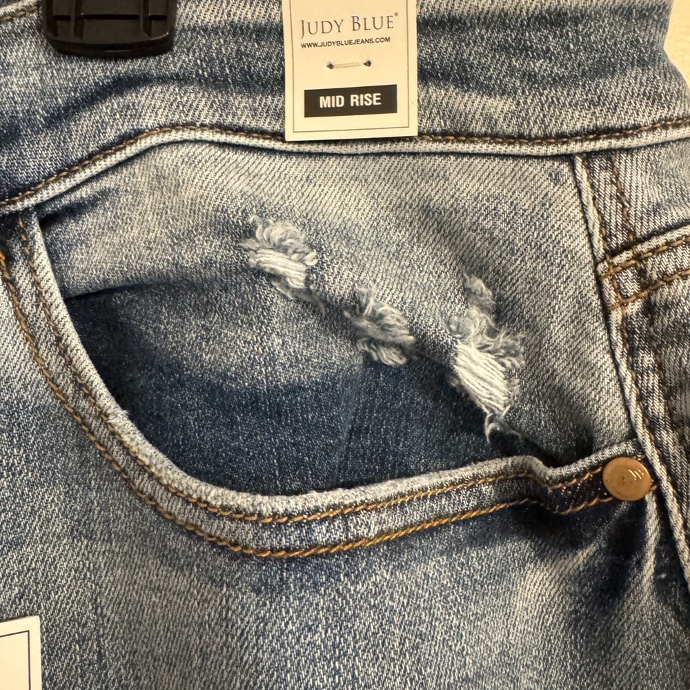 Judy Blue Straight Leg Blue Jeans with Distressed Details - Picture 6 of 9
